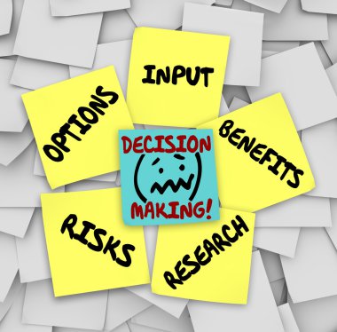 Decision Making Sticky Notes Input Options Risks Benefits Resear clipart