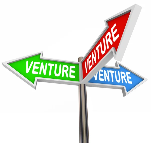 Venture-Pfeil-Zeichen wählen besten Start-up-Modell Idee — Stockfoto
