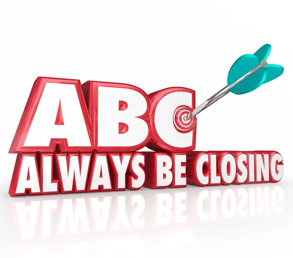 ABC vždy zavírat cíl 3d slova zaměřené šipky terče — Stock fotografie