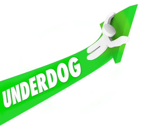 Underdog Word 3d Arrow Man Unexpected Winner Competition — Stock Photo, Image