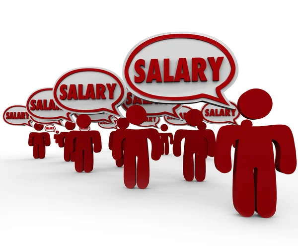 Salary Words Speech Bubbles People Talking Pay Compensation — Stock Photo, Image
