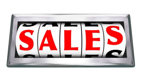 Sales 3d Word Odometer Gauge Measuring Closed Deals — Stock Photo, Image