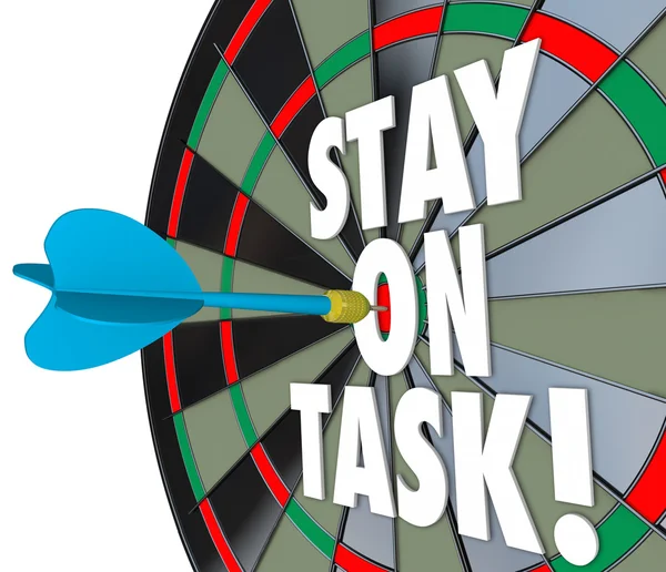 Stay on Task 3d Words Dart Board Complete Job — Stock Photo, Image