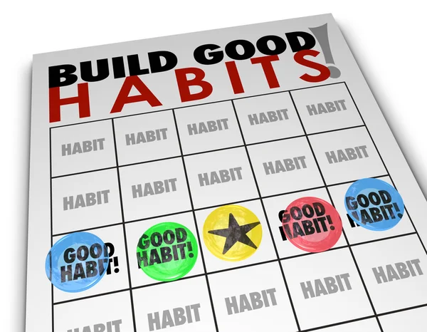 Construir buenos hábitos Bingo Card Desarrollar fuertes habilidades de crecimiento —  Fotos de Stock