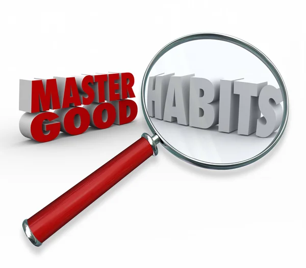 Master Good Habits Words 3d Magnifying Glass — Stock Photo, Image