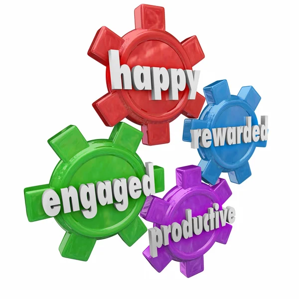 幸せ生産的な従事報酬を与えられた効率的な従業員の資質 — ストック写真