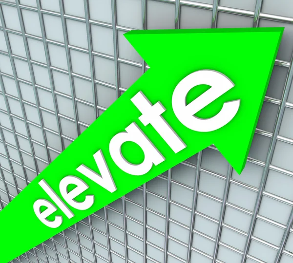 Elevate Word Green Arrow Rising Uplifting Higher Improvement — Stock Photo, Image