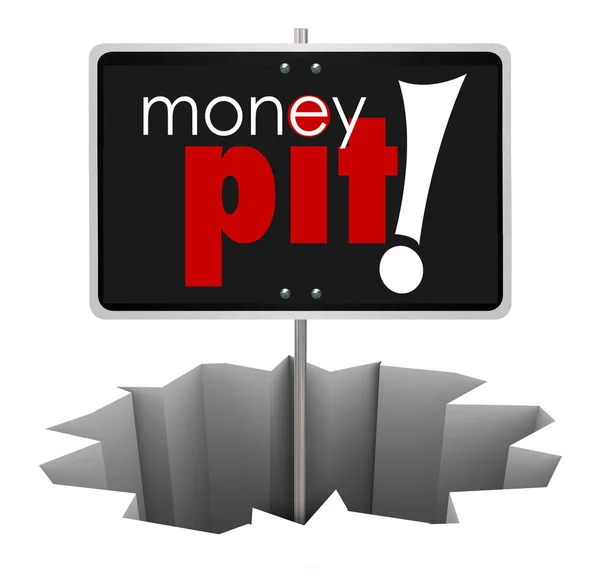 Money Pit Sign in Hole Wasteful Spending Bad Investment — Stock Photo, Image