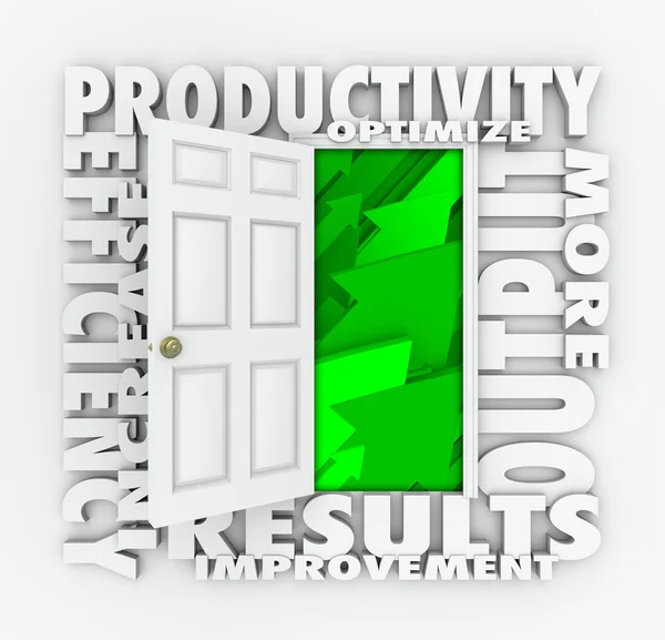 Produktivitätseffizienz 3d word door Verbesserung der Ergebnisleistung — Stockfoto