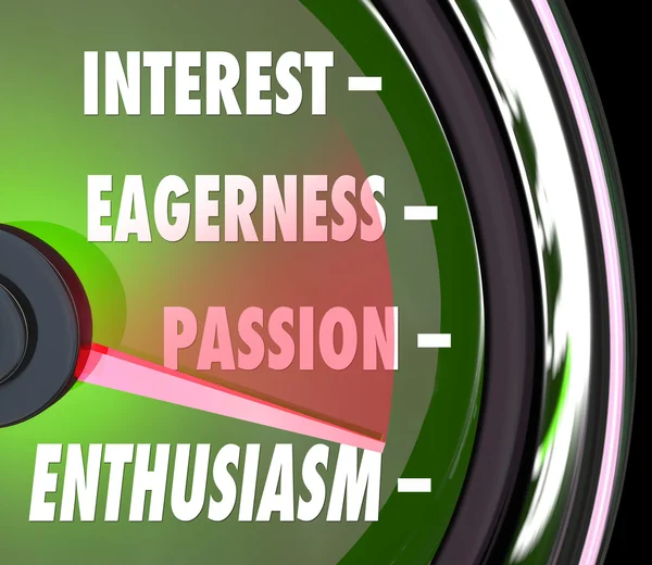 Enthusiasm Gauge Level Interest Eagerness Passion Speedometer — Stock Photo, Image