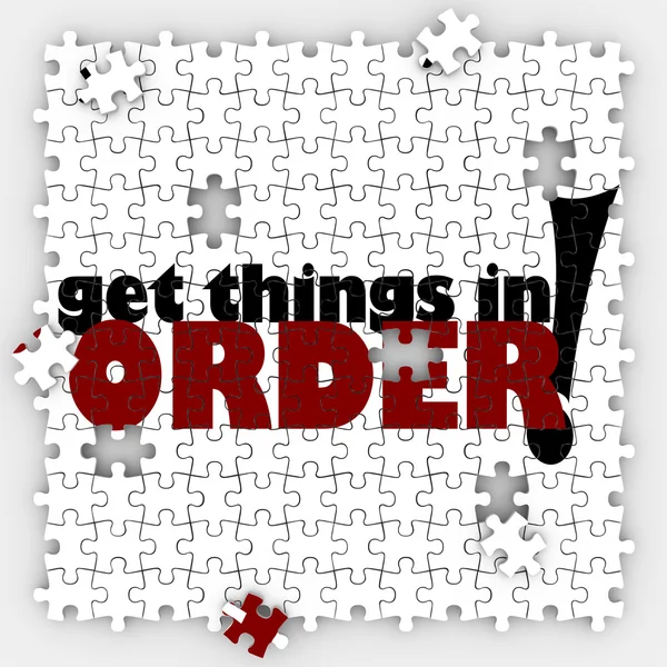 Get Things in Order Puzzle Pieces Organize Your Life or Work — Stock Image Get Things in Order Puzzle Pieces Organize Your Life or Work Royalty Free Stock Images