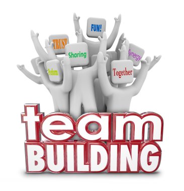 Team Building People Employees Behind 3d Words in Training Exerc clipart