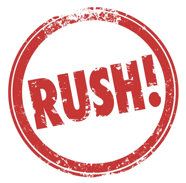 Rush Word Red Round Stamp Спешите ускорить чрезвычайную необходимость — стоковое фото