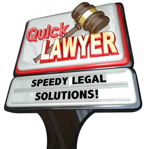 Advogado rápido Advogado Speedy Legal Solutions Sign Publicidade — Fotografia de Stock