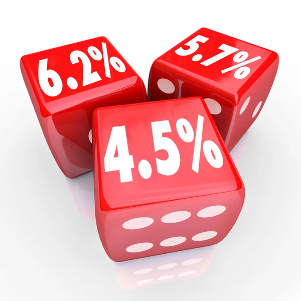 Interest Rate Percent Numbers Three Red Dice Refinance Debt Cred — Stock Photo, Image