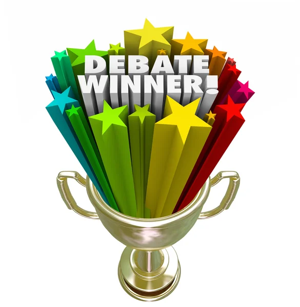 Debatte Gewinner Goldtrophäe Preis beste Argumentation Geschick — Stockfoto