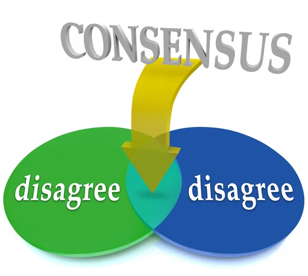 Consensus Venn Diagram Two Opposing Views Disagree Agreement — Stock Photo, Image