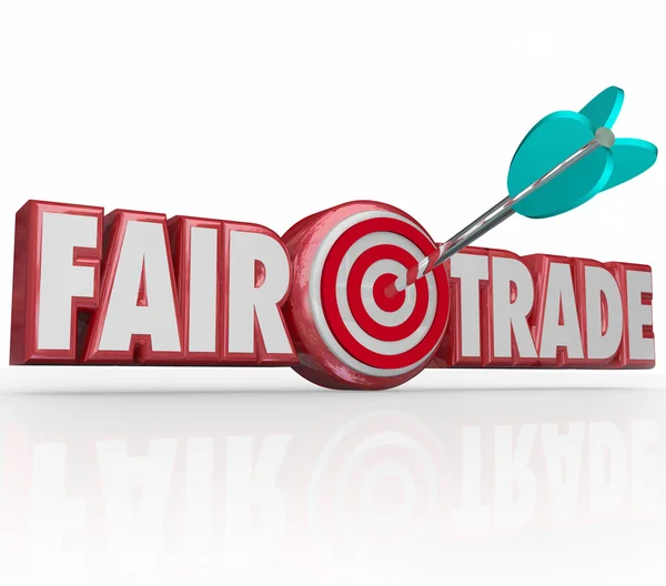 Fair Trade woorden 3D-Letters pijl Target Bulls Eye — Stockfoto