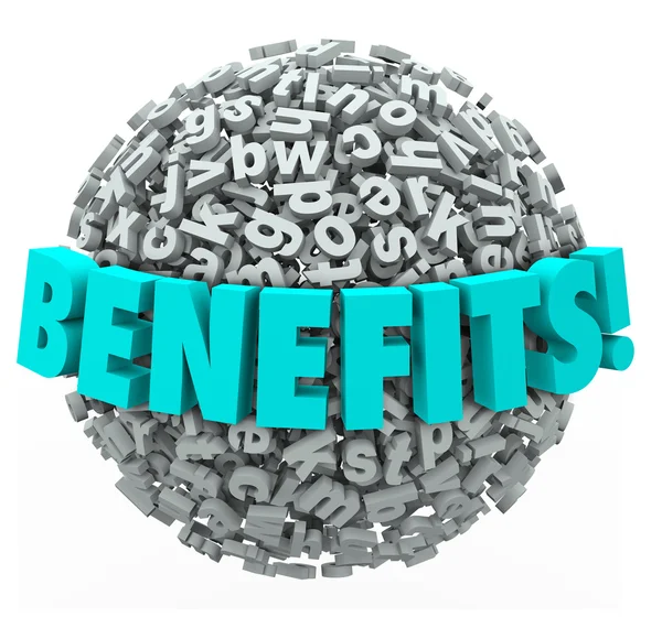 Benefits Rewards Compensation Word 3d Letters Ball Sphere — Stock Photo, Image