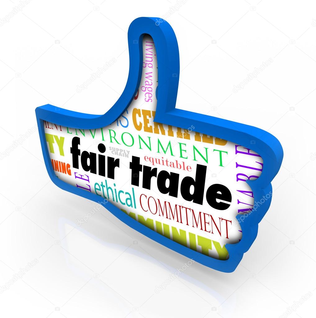 Fair Trade Blue Thumbs Up Words Responsible Business Approval Li