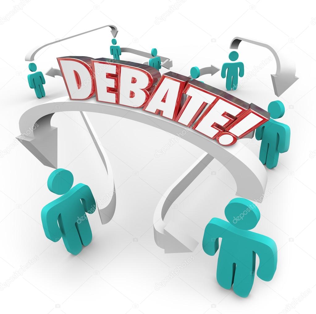 Debate Word People Connected Arrows Arguing Disagreement