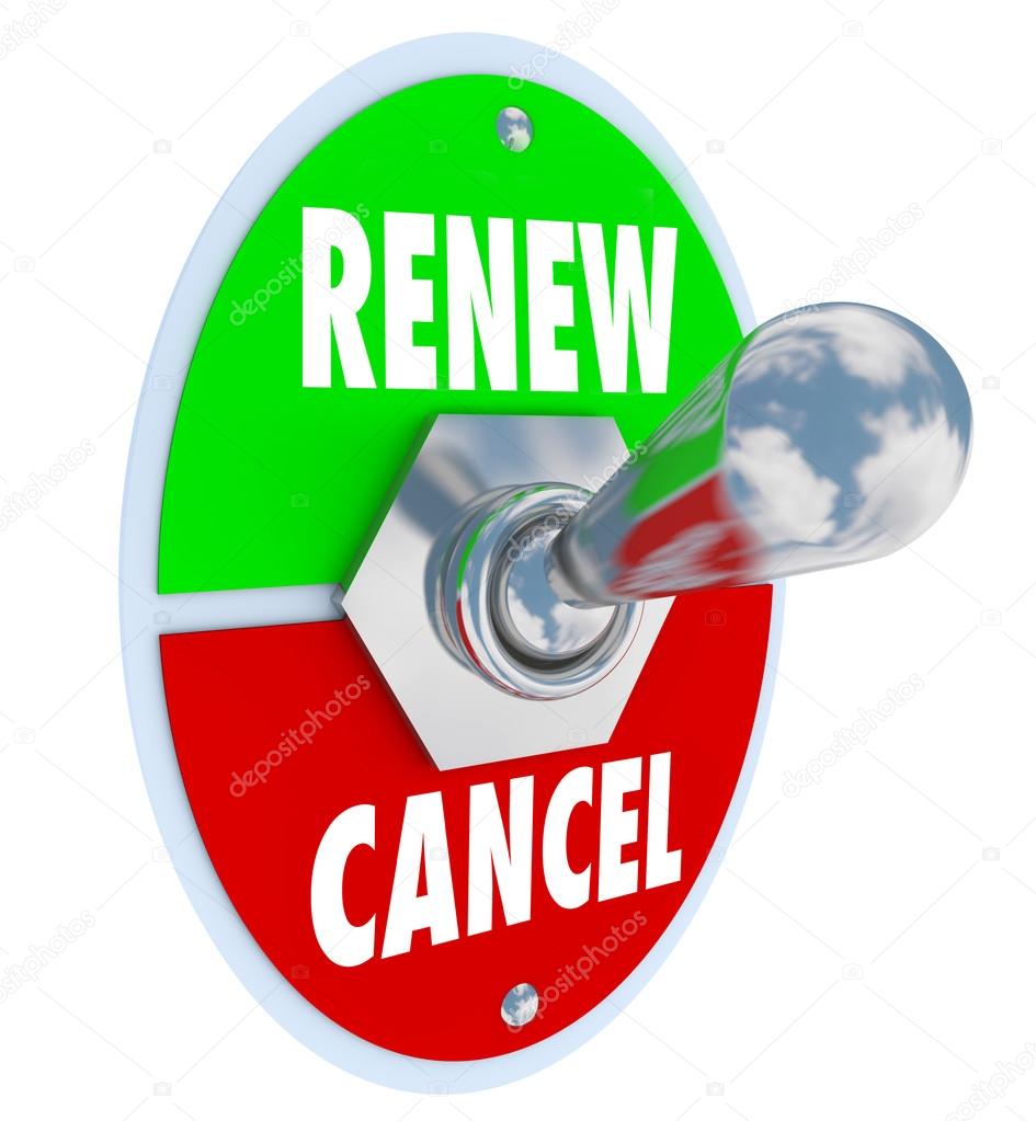 Renew Vs Cancel Words Product Service Renewal Cancellation