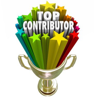 Top Contributor 3d words in a gold trophy clipart