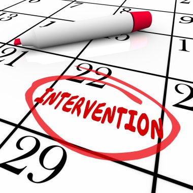 Intervention word circled on a calendar clipart