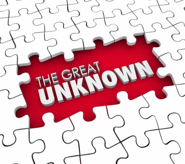 The Great Unknown 3d words in a puzzle piece hole clipart