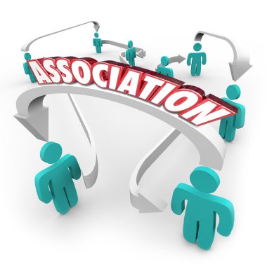Association word on arrows connecting people in a group clipart