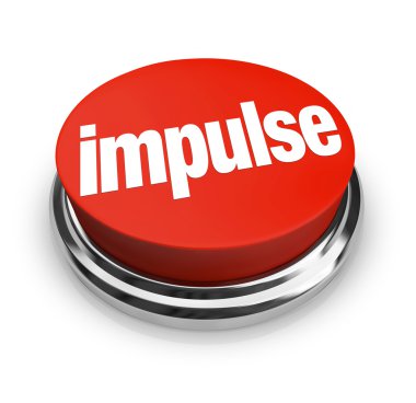 Impulse word on a round, red 3d button clipart