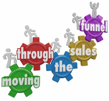 Moving Through the Sales Funnel words on gears clipart