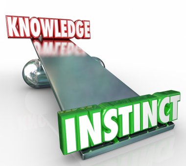 Instinct 3d word on see-saw or balance with Knowledge clipart