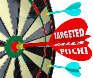 Targeted Sales Pitch words on a dart clipart