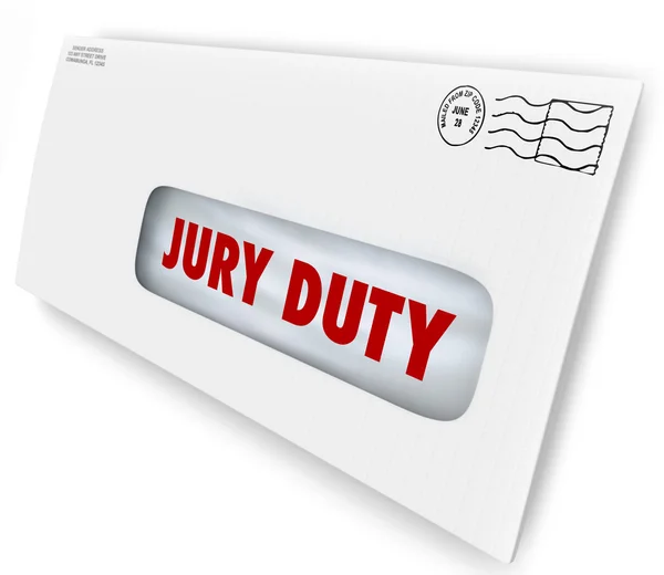 Jury Duty words on a letter in an envelope — Stock Photo, Image