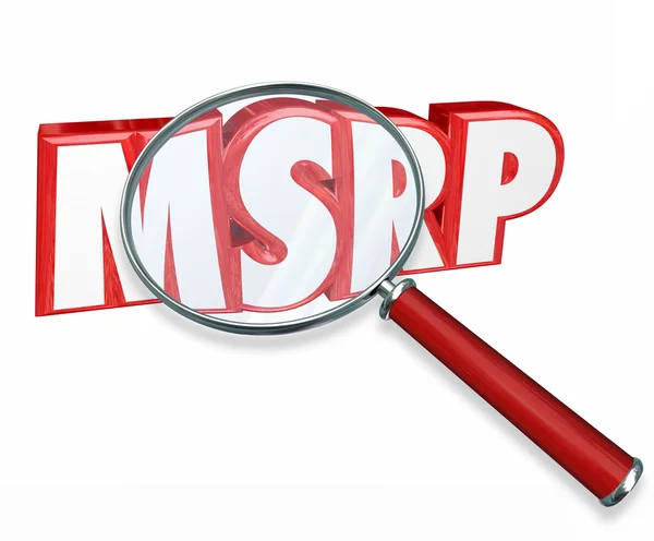 MSRP letras 3d sob uma lupa — Fotografia de Stock