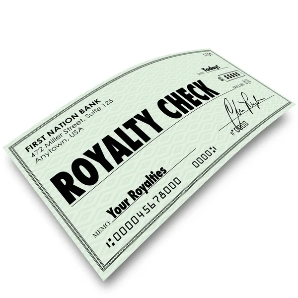 Royalty Check woorden op papier geld — Stockfoto