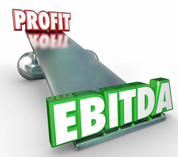 EBITDA vs Profit Words 3d Letters Scale Balance Weighing Account — Stock Photo, Image