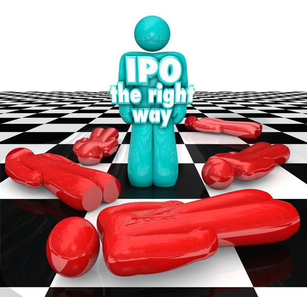 IPO the Right Way 3d words on an entrepreneur — Stock Photo, Image