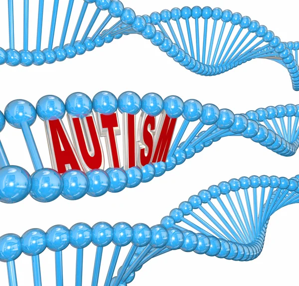 Autismo palavra 3d em genes de cadeia de dna — Fotografia de Stock