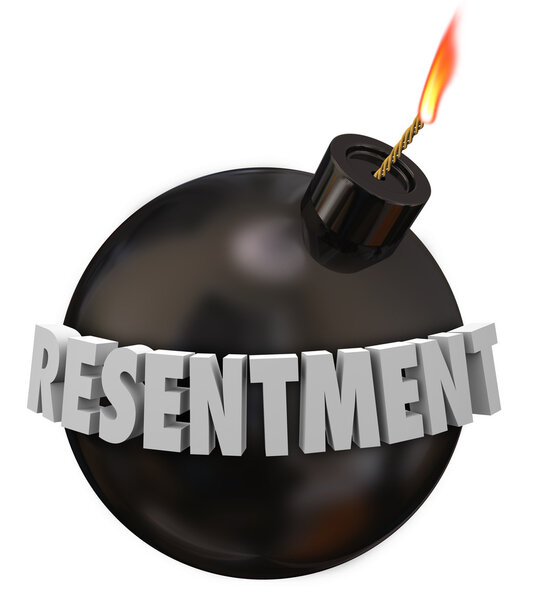 Resentment 3d letters word on a black round bomb