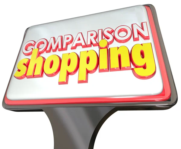 Comparaison Shopping 3d mots sur un signe de magasin — Photo