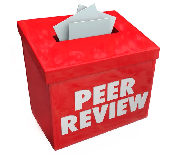 Peer Review Parole in lettere 3d su una scatola rossa — Foto Stock