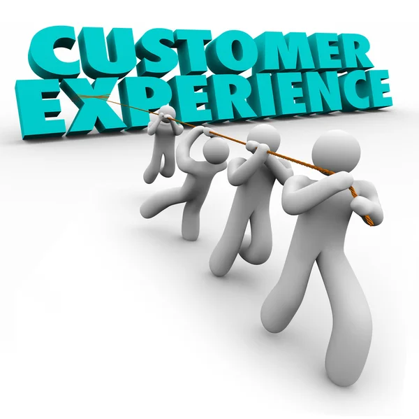 Customer Experience 3d words prated by a team — стоковое фото