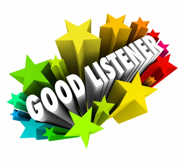 Good Listener 3d words in stars or firewords — Stock Photo, Image