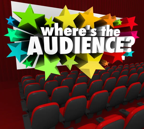 Where's the Audience 3d words on a movie theater screen — Stock Photo, Image