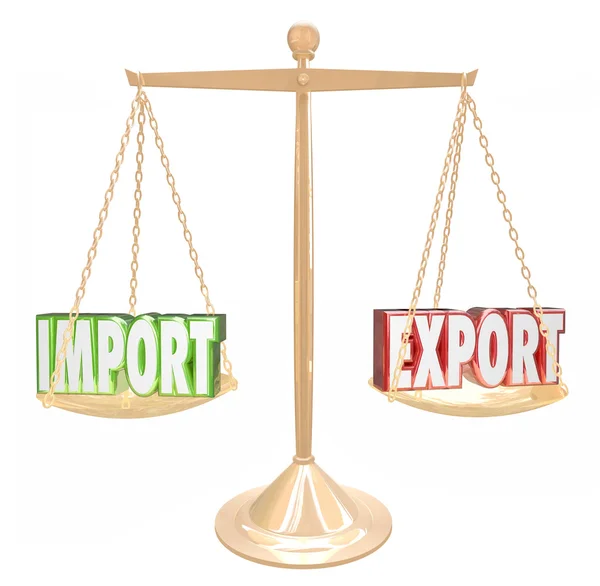 Import and Export 3d words on a scale — Stock Photo, Image