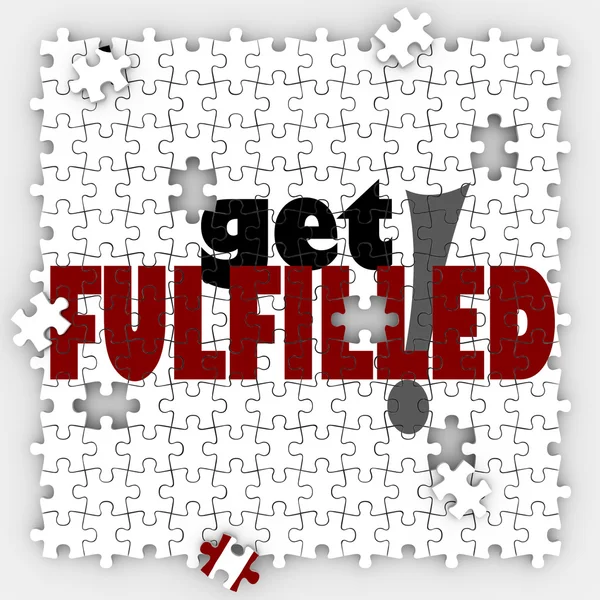 Get Fulfilled words on a puzzle with holes and missing pieces — Stock Photo, Image