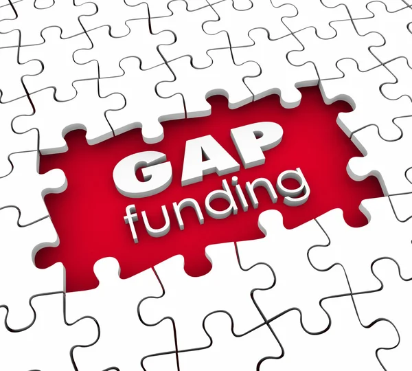 Gap Funding 3D words in a hole in puzzle pieces — Stock Photo, Image