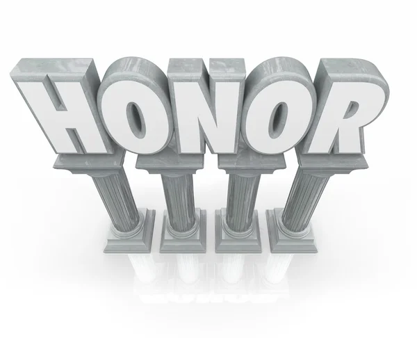 Honor word in 3d letters on stone or marble columns — Stock Photo, Image